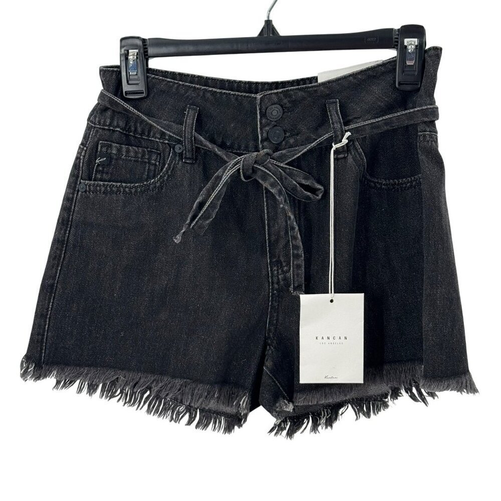 KanCan Black High Rise Distressed Denim Shorts Womens Size S